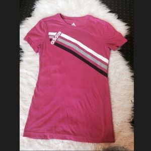 Adidas Pink Striped Tshirt Workout Fitness
